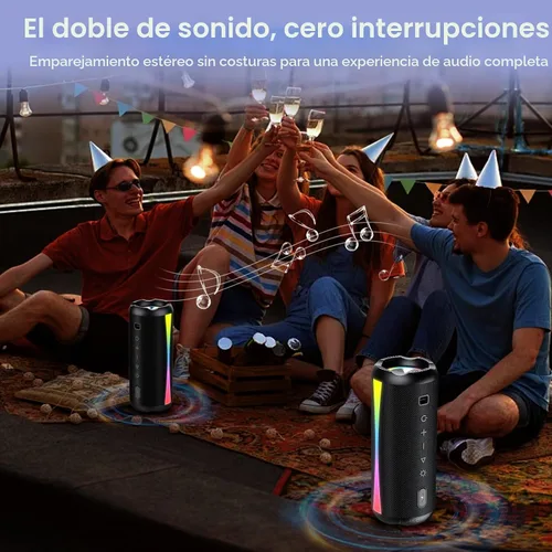 Vista 2 de Altavoz Bluetooth portátil, altavoz inalámbrico 2026 con sonido estéreo HD Negro claro