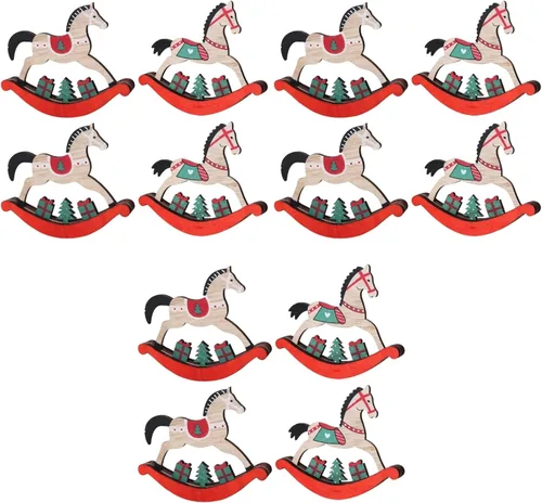 Vista 5 de 12 piezas de adornos de Navidad, mini caballero, decoración de casa para el hogar, adornos de madera de Navidad, decoración de caballo mecedor
