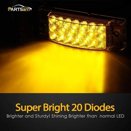 Vista 3 de Partsam 6 luces LED ámbar de 2 x 6 para remolque, con marcador lateral, 20 diodos con reflectores, lente transparente, impermeable, sellado, 12 V