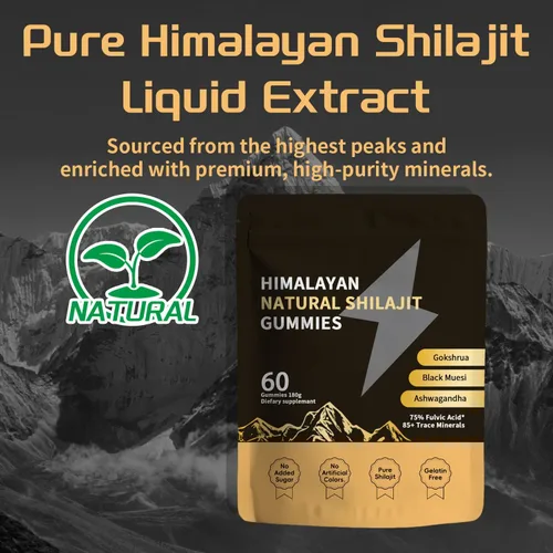Vista 6 de Shilajit - Gomitas de oro para hombres y mujeres con Ashwagandha y Gokshura, más de 85 minerales y ácido fúlvico, energía natural y apoyo