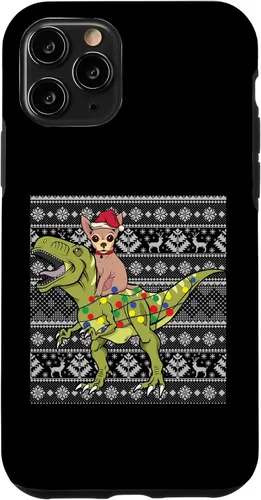 Vista 13 de iPhone 12 mini Chihuahua on Trex dinosaurio feo suéter navideño fresco divertido caso