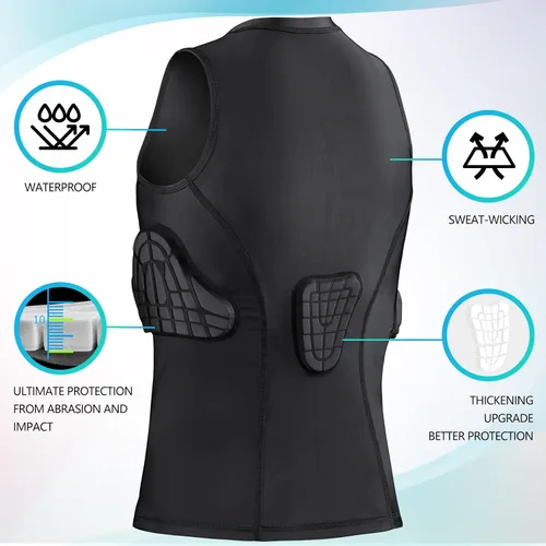 Vista 2 de TUOY Camisa acolchada sin mangas con protector de esternón en el pecho, protector de corazón, camisa protectora de compresión para fútbol, béisbol