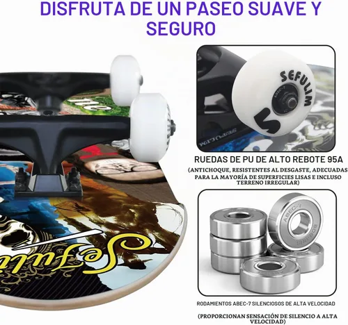 Vista 5 de 31 x 8 Inch Complete Skateboard, 7 Layer Canadian Maple Double Kick Deck