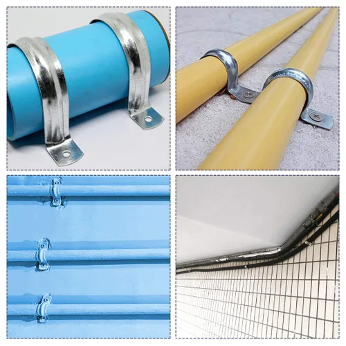 Vista 2 de uxcell Correa de tubo rígida de 0.787 in, correas de tubo de 2 agujeros 304 abrazadera de clip de tubo de tensión de acero inoxidable 100 piezas
