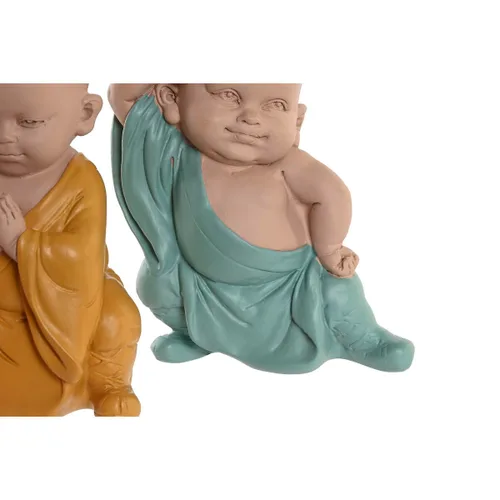 Vista 3 de Figura Decorativa DKD Home Decor Azul Rosa Amarillo Resina Monje (8 x 5,5 x 12,7 cm) (3 Unidades)