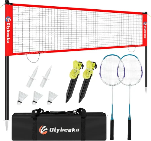 Vista 9 de 12FT Badminton Net Set for Backyard with Durable Anti-Sag Net, Heavy Duty Steel Poles, 2 Aluminum Rackets, 3 Shuttlecocks, Easy-Carry Bag - Easy