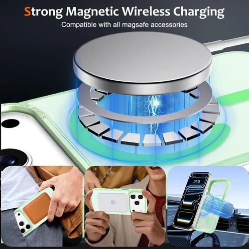 Vista 129 de Anuck - Funda magnética para iPhone 11 compatible con MagSafe, carcasa trasera mate translúcida dura, borde de TPU, delgada, resistente a impactos