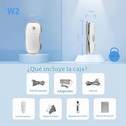 Vista 6 de Tosima W2 Robot limpiador de ventanas, limpieza automática con planificación inteligente de rutas, potencia de succión de 3800 Pa, tecnología