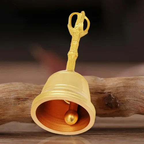 Vista 6 de Campana de mano de latón retro, pequeño volumen, fácil de transportar, sonido audible claro para instrumento taoísta pacífico, Feng Shui