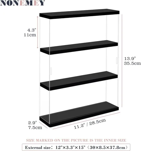Vista 7 de NONEMEY Caja de exhibición de acrílico transparente con base de madera de 2 niveles, 3 niveles, 12/24 compartimentos, caja de almacenamiento