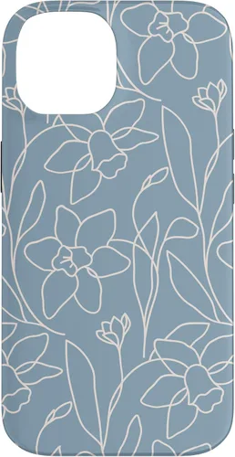 Vista 4 de Poppy Flower Line Art Modern Leaves Boho Light Blue Case for iPhone 17
