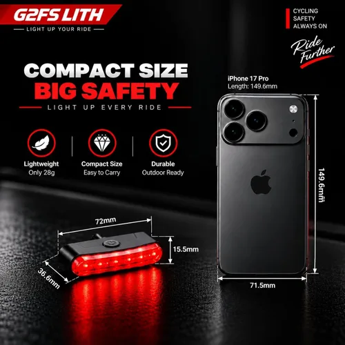 Vista 9 de Luz trasera de bicicleta recargable, IPX6 impermeable 220 amplia visibleSafety modo linterna carretera montaña paseo nocturno