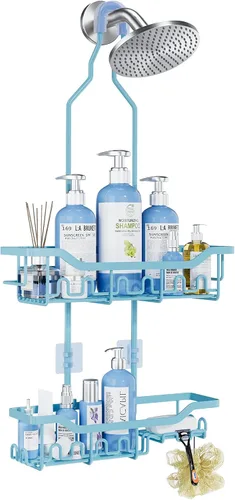 Vista 16 de Organizador de ducha mejorado de longitud extendida con ganchos, soporte para champú y jabón resistente a la oxidación, organizador de baño grande