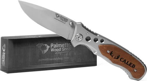 Vista 7 de Palmetto Wood Shop Regalos para él, cuchillo de bolsillo personalizado grabado con láser, regalos para marido, papás, día del padre, San Valentín