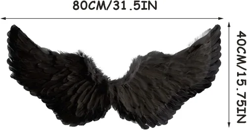 Vista 6 de Angel Wings - Plumas negras para niños alas de ángel para niños adultos cosplay Halloween fiesta regalo de Navidad 16 x 315 pulgadas