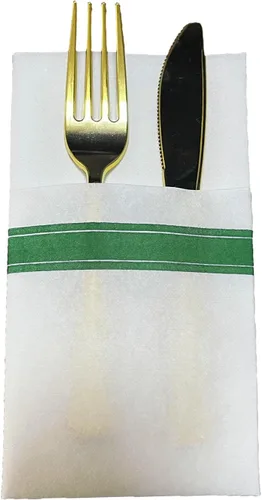 Vista 3 de KMAKII Servilletas desechables de papel con bolsillo integrado para cubiertos desechables para fiestas, bodas, eventos, tacto de lino, 16 x 16