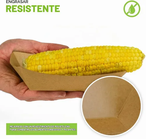Vista 5 de Paquete de 250 bandejas desechables medianas de papel kraft marrón para alimentos, bandeja de concesión de 1 libra, botes para servir aperitivos