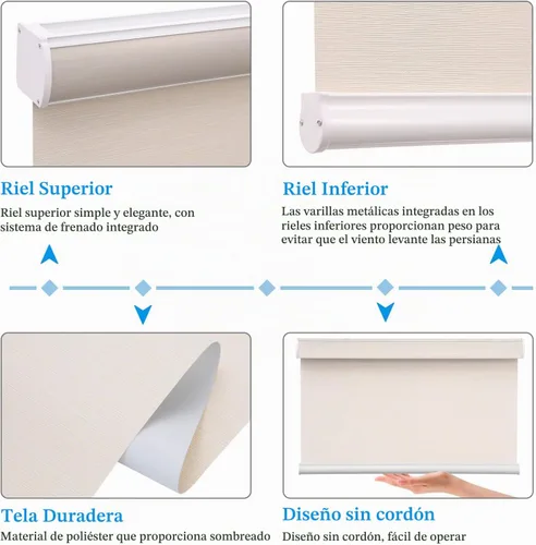 Vista 2 de MYshade Persianas enrollables opacas de tamaño personalizado para ventanas de interior, persianas enrollables sin cordones para el hogar y la beige