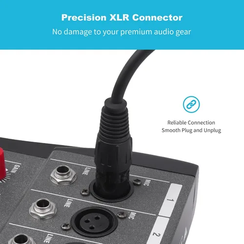 Vista 6 de Paquete de 2 cables de micrófono XLR macho a macho de 3 pines, cable de audio equilibrado profesional con cobre sin oxígeno, conectores chapados