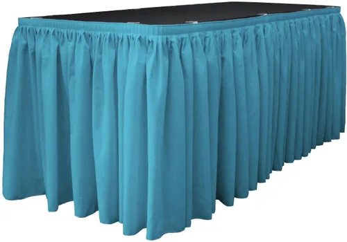 Vista 2 de LA Linen Falda de mesa de popelina de poliéster para mesas rectangulares, tela plisada para banquetes de boda, 14 pies por 29 pulgadas de largo
