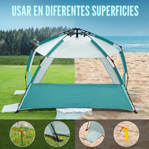 Vista 6 de WhiteFang Deluxe - Tienda de campaña plegable para playa con protección UV para 3-4/5-6 personas, protección contra rayos UV, piso extensible con 3