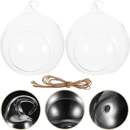 Vista 6 de GANAZONO 2pcs colgante terrario globo DIY aire suculenta plantador transparente florero orbe vela titular para alféizar de la ventana al aire libre
