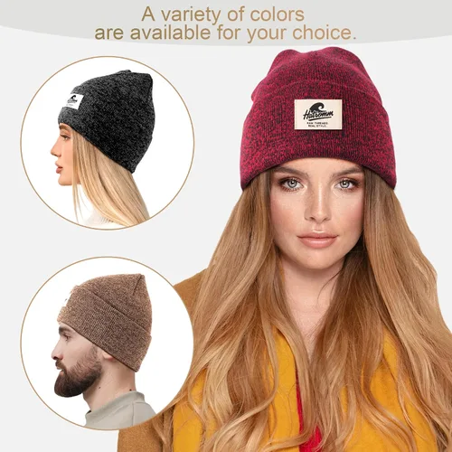 Vista 4 de 3 Packs Winter Beanie Hats for Men Women, Unisex Soft Warm Thick Beanies, Cuffed Knit Skull Cap
