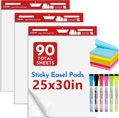 Vista 10 de VISCOO Thickened Sticky Easel Pad, 20 x 23 Inches Flip Chart Paper for Teachers,Giant Self-Stick Chart Paper for Wall, Anchor Chart Paper for Office