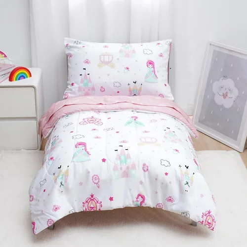Vista 9 de david's kids Juego de ropa de cama de 4 piezas para niños pequeños - Juego de ropa de cama suave y transpirable para niñas, incluye edredón Mariposa