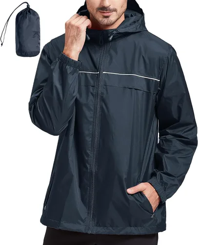Vista 9 de SWISSWELL Chaqueta impermeable para hombre, rompevientos, ligera con capucha para uso diario casual