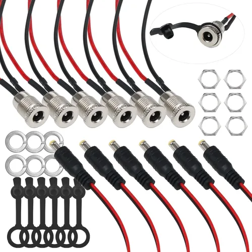 Vista 6 de 6 juegos 5,5 x 2,1 mm DC Power Jack conector hembra roscado de montaje en panel adaptador de conector de barril con tapa de cubierta OLA012