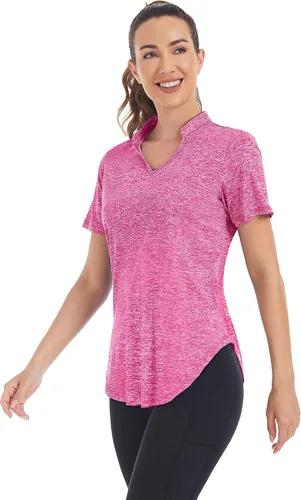 Vista 4 de Stiehiok Camisetas de gimnasio de manga corta para mujer, camisetas de entrenamiento de secado rápido, camisetas atléticas de yoga y golf
