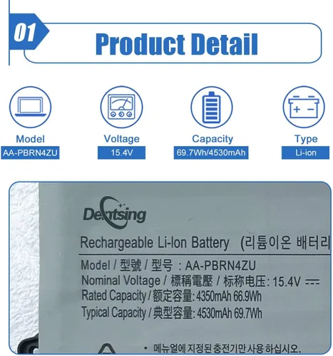 Vista 2 de AA-PBRN4ZU Batería de repuesto para Samsung Tablet Samsung 950QCJ 930QCJ 950XCJ 930XCJ AAPBRN4ZU NP930QCG 950QCG Series Laptop (15.4V 69.7Wh)