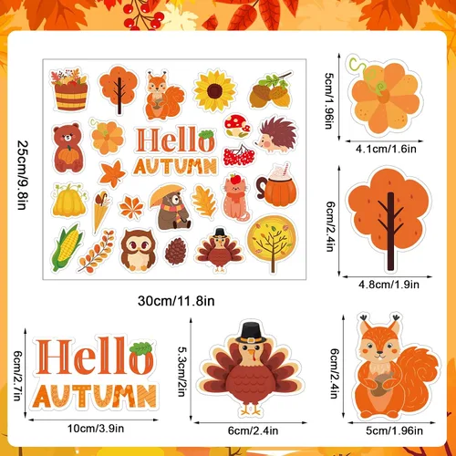 Vista 2 de MARFOREVER 50 PCS Calcomanías de Gel para Ventanas de Otoño, Cosecha de Otoño Calabazas Hoja de Arce Piñas Calcomanías de Gel Gruesas para Ventanas