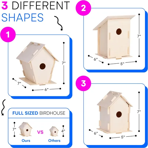 Vista 3 de Neliblu Paquete de 2 kits de casa de pájaros para niños, 6.1 x 5.9 x 3.0 pulgadas, manualidades y decoración de jardín, precortados, fáciles