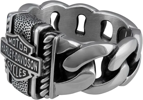 Vista 2 de Harley-Davidson Bar & Shield - Anillo de metal de acero inoxidable para hombre, color plateado