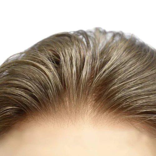 Vista 31 de Tupé de encaje suizo para hombres, piezas de cabello humano real, encaje frontal, sistema de reemplazo de cabello tipo tupé, nudo blanqueado, línea