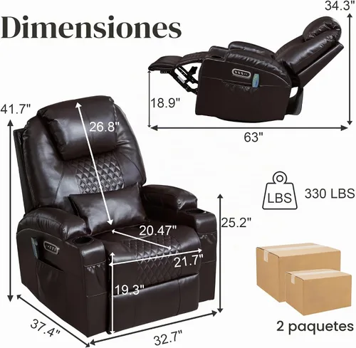 Vista 2 de AHMED Silla reclinable giratoria eléctrica con masaje y calor para adultos Marrón
