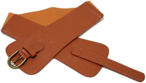 Vista 4 de YYHJM Cinturón de corsé elástico para mujer, cinturón elástico de piel sintética, cinturón de cintura elástico, Marrón