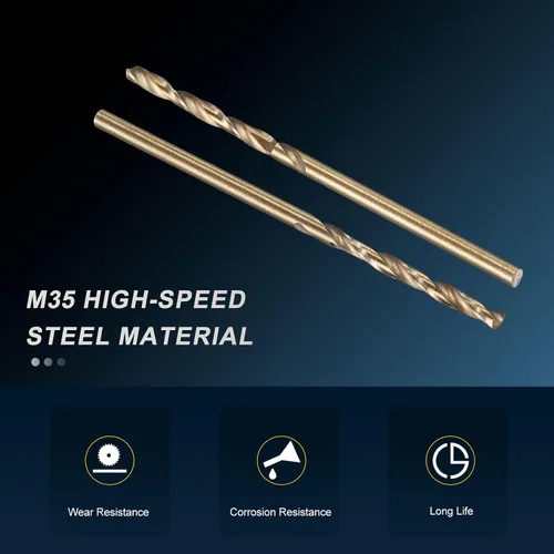 Vista 3 de PATIKIL Broca Jobber de 0.039 in, vástago recto M35 cobalto 5% acero de alta velocidad 135° acabado dorado para metal duro de acero inoxidable - 2