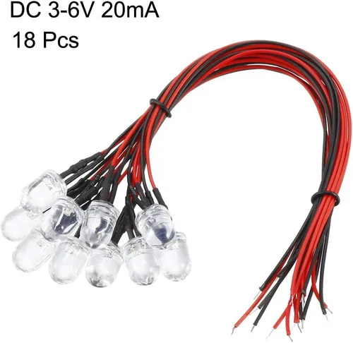 Vista 2 de uxcell 18pcs 0.394 in pre cableado LED, rojo DC3-6V lente transparente, diodos emisores de luz