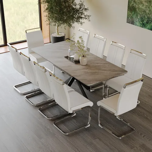 Vista 30 de Mesa de comedor de mármol para 4-8, mesa de comedor extensible de 62.4 a 78.15 pulgadas, mesa de cocina moderna, mesa rectangular que ahorra espacio