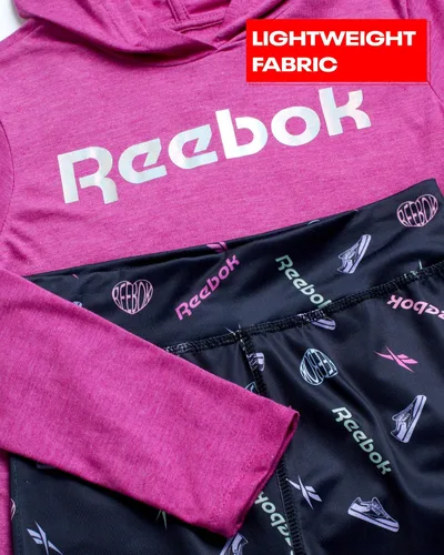 Vista 3 de Reebok Conjunto de pantalones y leggings para niña, 2 piezas, camiseta de manga larga con cuello redondo y pantalones de yoga, atuendo a juego