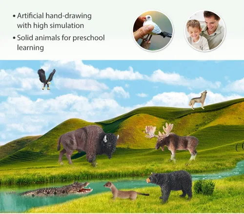 Vista 3 de Volnau Figuras de animales de safari, 7 unidades, figuras de América del Norte, paquete de zoológico para niños pequeños, decoración de Navidad