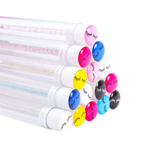 Vista 5 de 60 piezas de pinceles desechables de pestañas negras con patrón de pestañas de diamante, carretes de maquillaje, varita de rímel en tubo sanitario