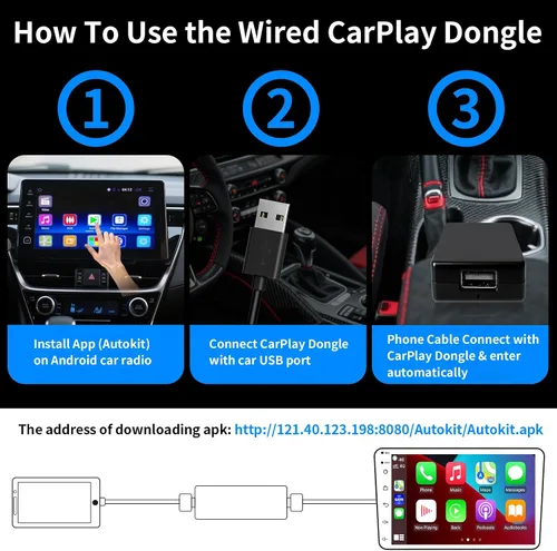 Vista 3 de Adaptador CarPlay con cable USB para radio de coche con conexión Android 4.2 o superior para duplicación CarPlay con cable compatible con sistema