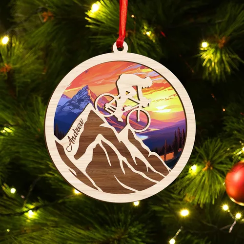 Vista 9 de Adorno personalizado para ciclismo de montaña, nombre personalizado y adorno para árbol de Navidad del año 2025, regalos de ciclista de montaña