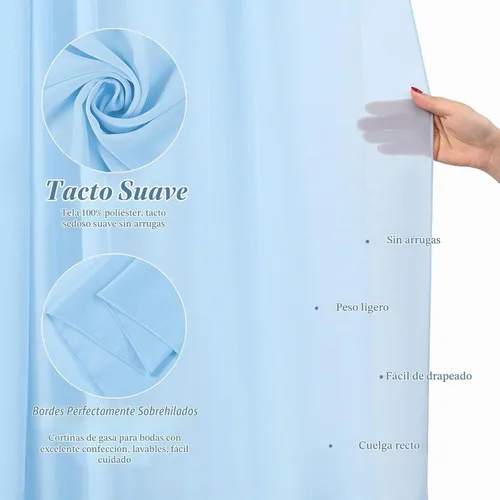 Vista 4 de Tela para Cubrir Arco de Boda, 4 Paneles 71 cm x 6,1 m Telas para Arco de Boda Azul Bebé para Ceremonia, Telas de Gasa para Decoración de Arco