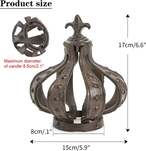 Vista 6 de Sungmor Escultura de corona de hierro fundido, marrón antiguo con acento rústico, cubierta de vela creativa, centro de mesa, estatua de corona