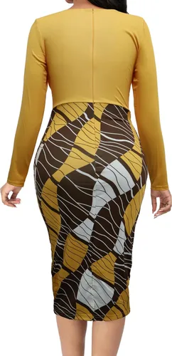 Vista 2 de FoveNK Vestido de tubo para mujer, elegante, manga con volantes, entallado, para ir al trabajo, con cremallera